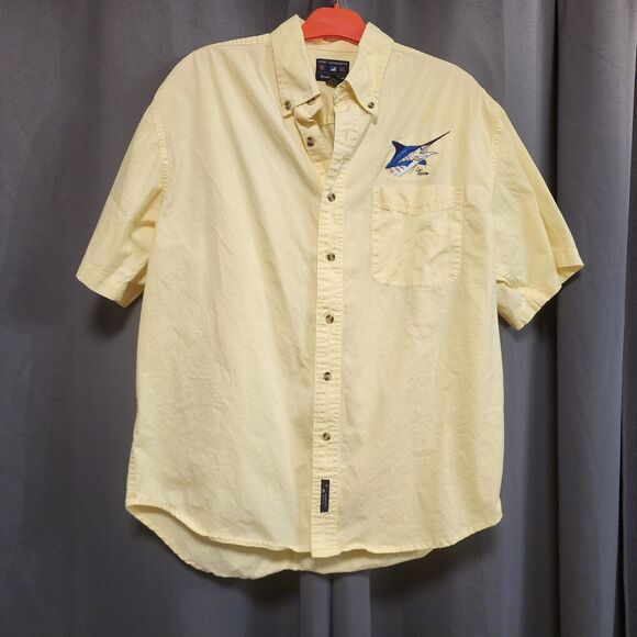 Port Authority Embroidered Swordfish Mens SHORT SLEEVE Shirt- YELLOW- LARGE - Picture 1 of 9